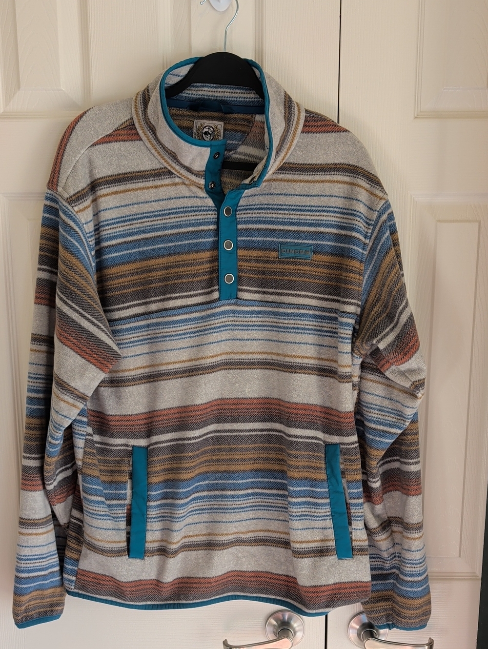 Cinch Men's Striped Zip Pullover in Cream, Blue, Brown, Teal